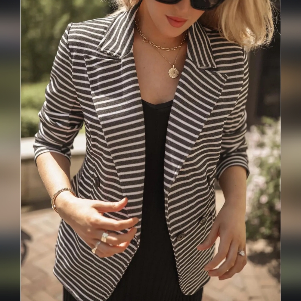 Banana Republic Pique Striped Knit Blazer NWT black and white
